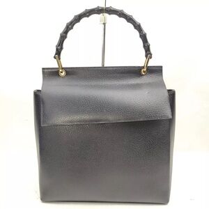 Authentic Gucci Hand Bag Bamboo Black Leather